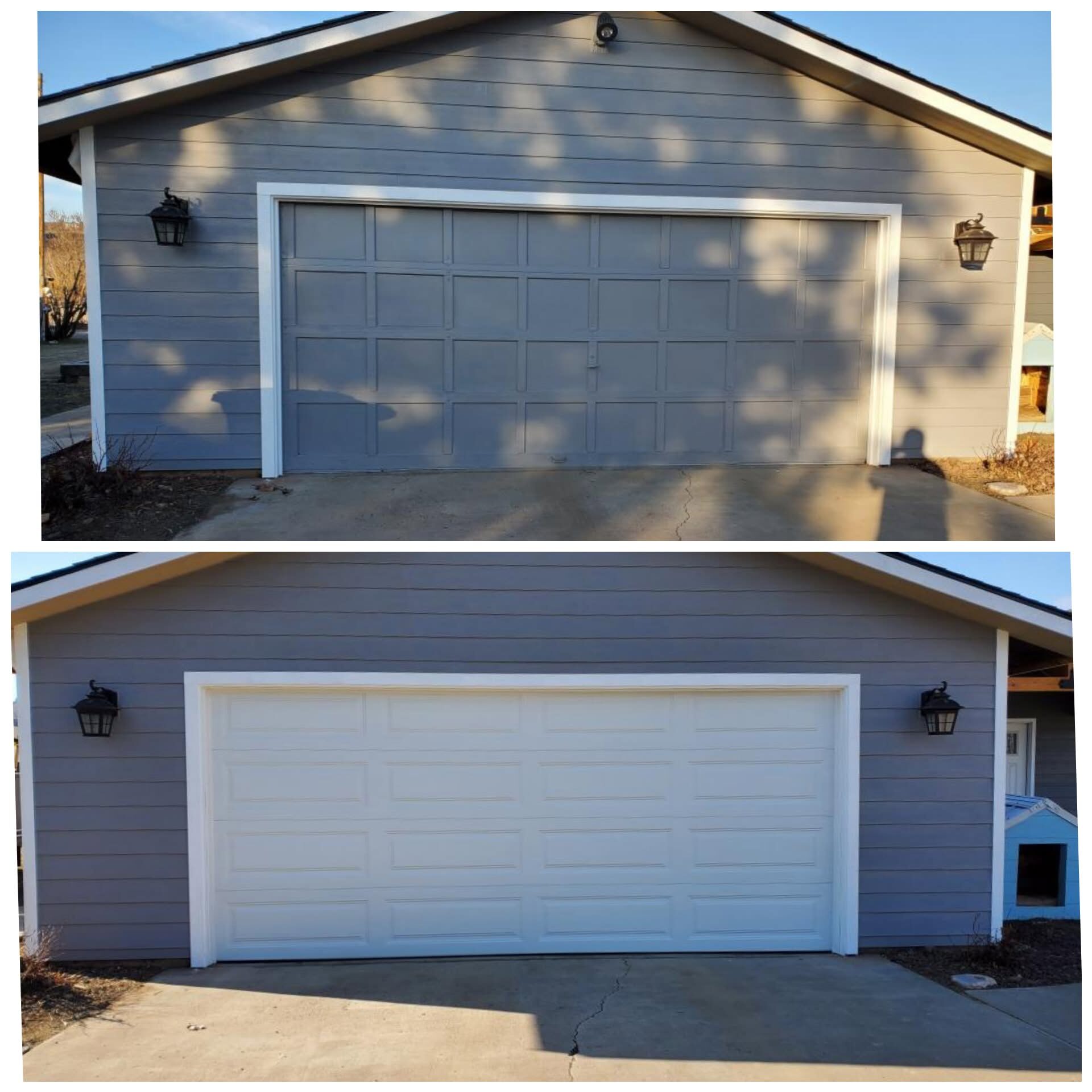 Before and after residential garage door installation